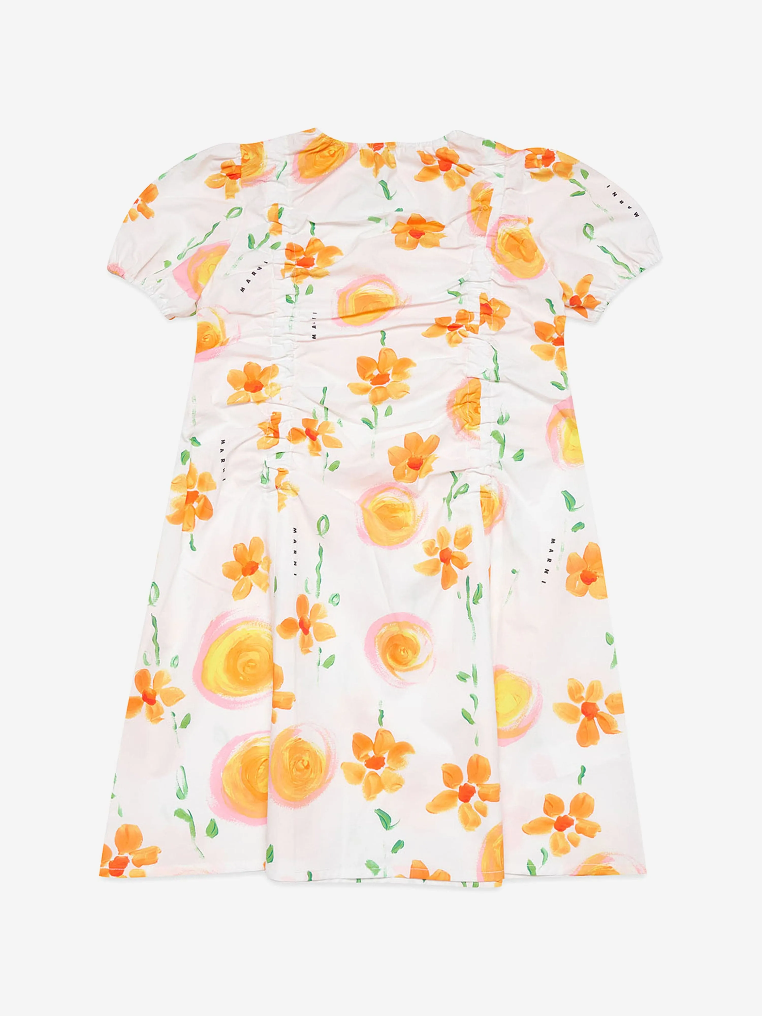 MARNI Girls Flower Print Poplin Dress in White