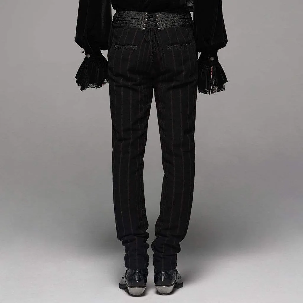 Men's Goth High-waisted Pinstripes Straight-leg Pants