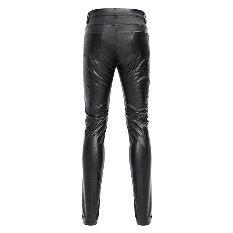 Men's Gothic Faux Leathet Button Trousers