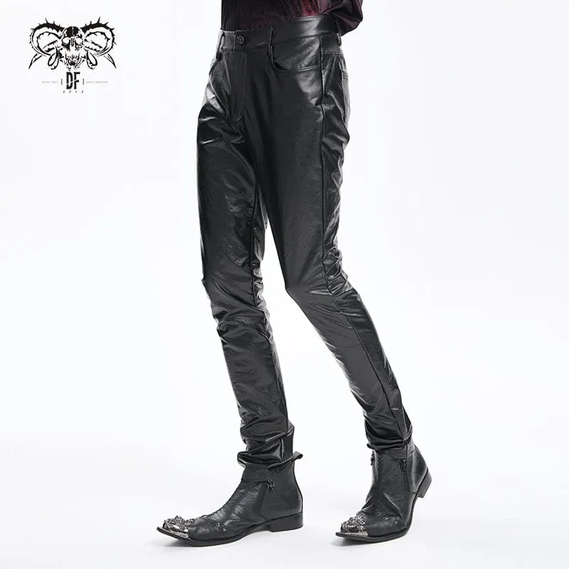 Men's Gothic Faux Leathet Button Trousers