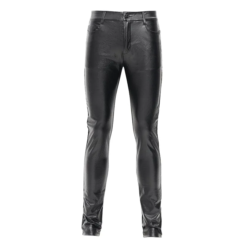 Men's Gothic Faux Leathet Button Trousers
