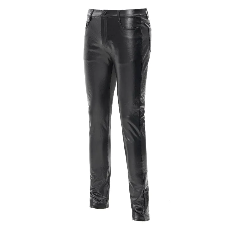 Men's Gothic Faux Leathet Button Trousers