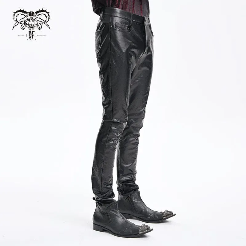 Men's Gothic Faux Leathet Button Trousers