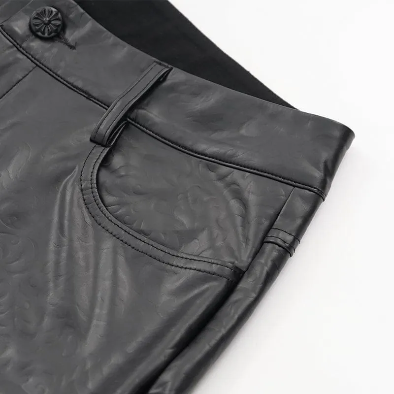 Men's Gothic Faux Leathet Button Trousers