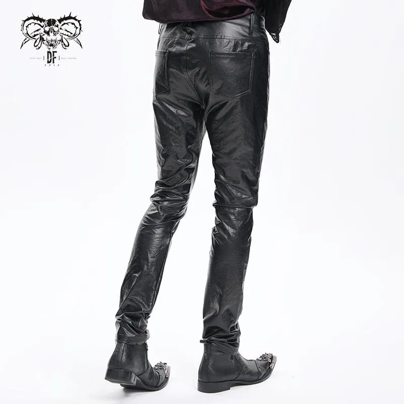 Men's Gothic Faux Leathet Button Trousers