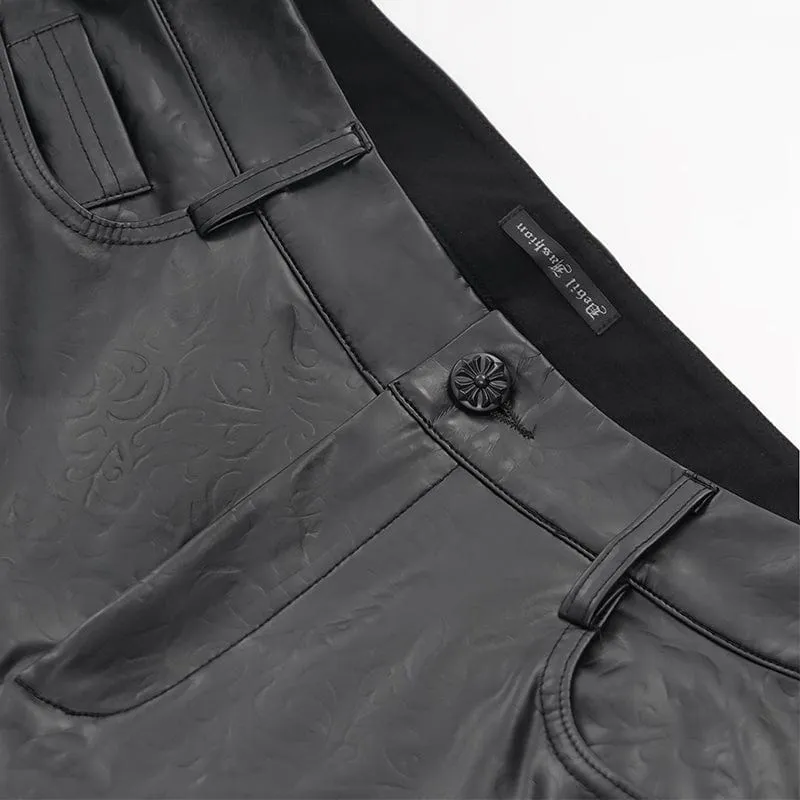 Men's Gothic Faux Leathet Button Trousers