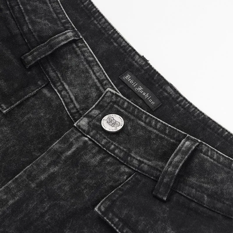 Men's Gothic Ripped Rings Studs Trousers