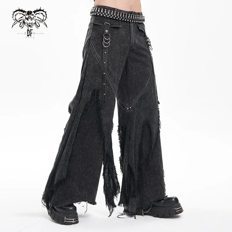 Men's Gothic Ripped Rings Studs Trousers