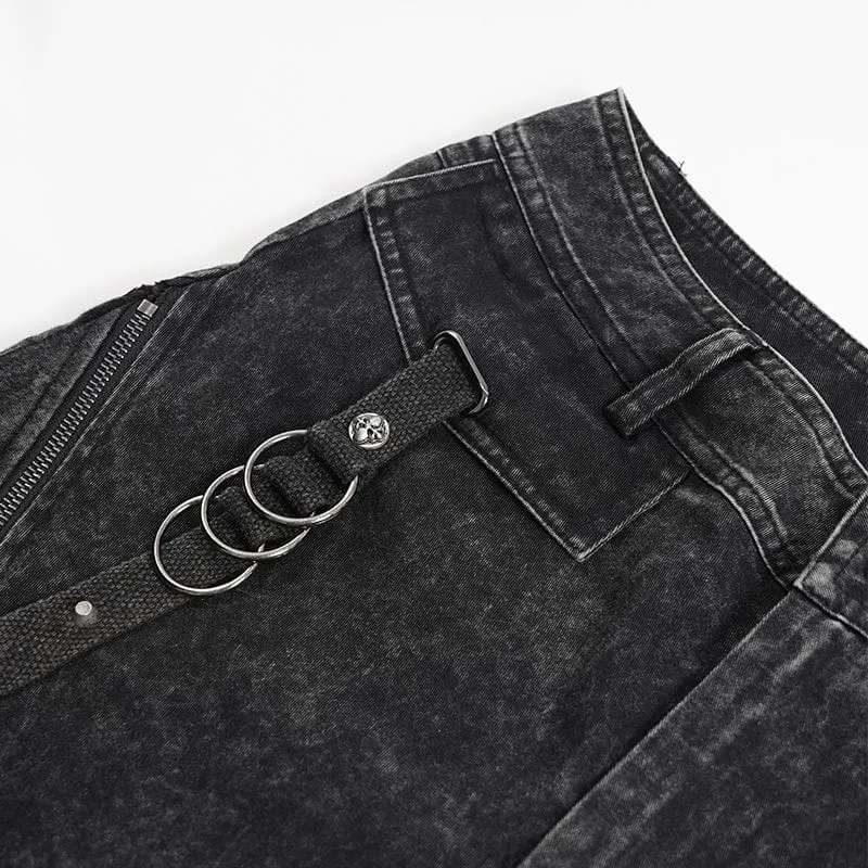 Men's Gothic Ripped Rings Studs Trousers
