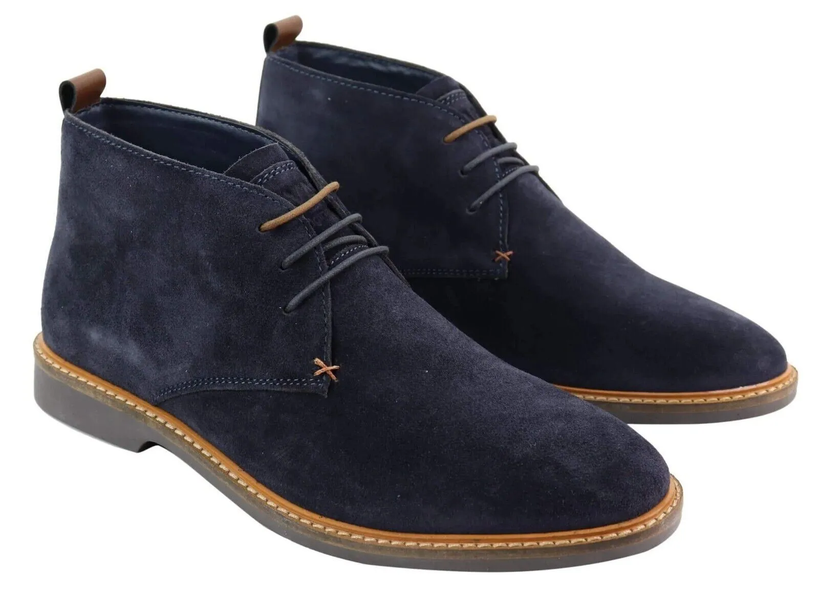 Mens Navy Suede Lace Up Chukka Boots