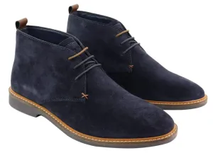 Mens Navy Suede Lace Up Chukka Boots