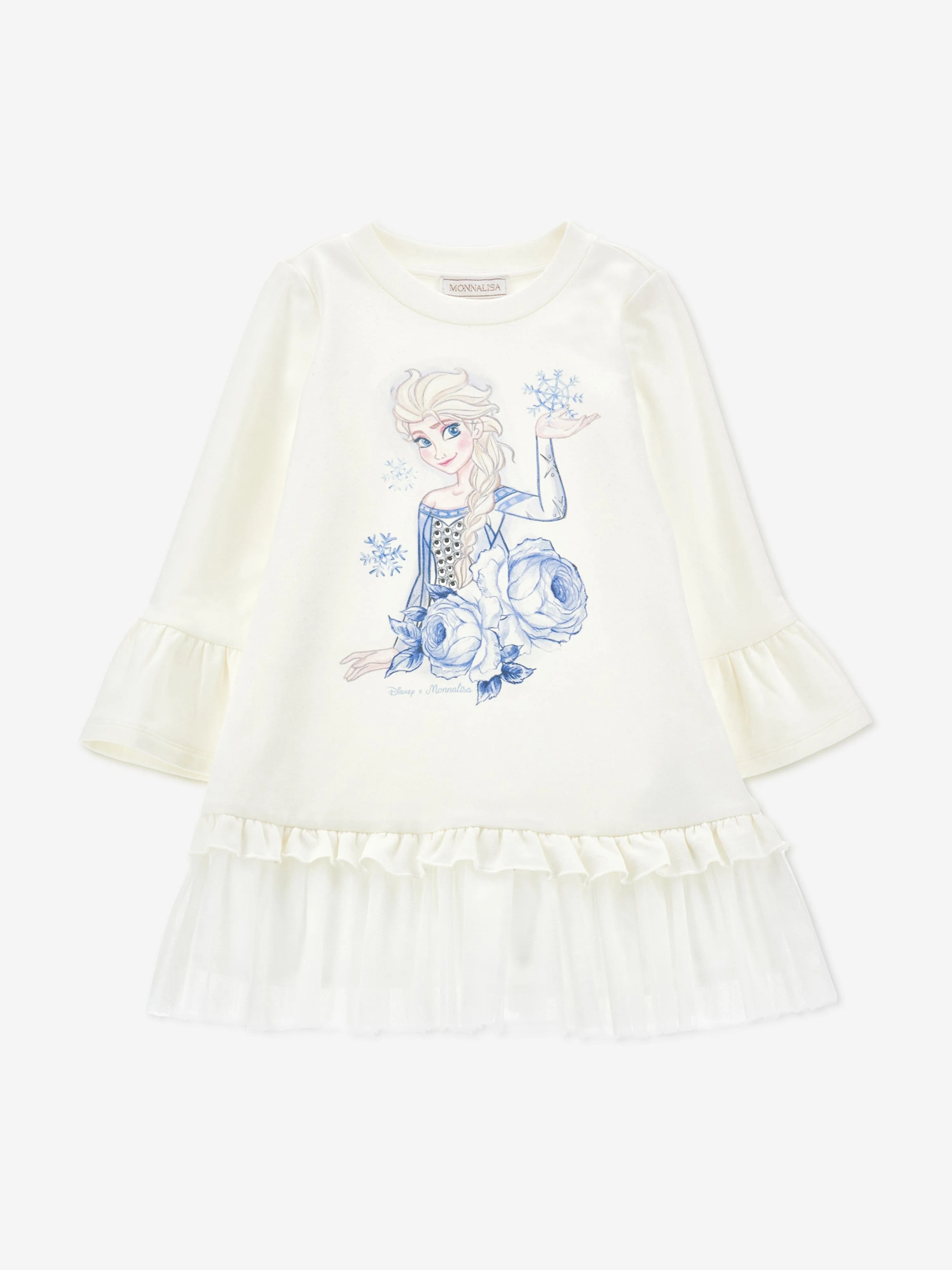 Monnalisa Girls Elsa Jersey Dress In Ivory