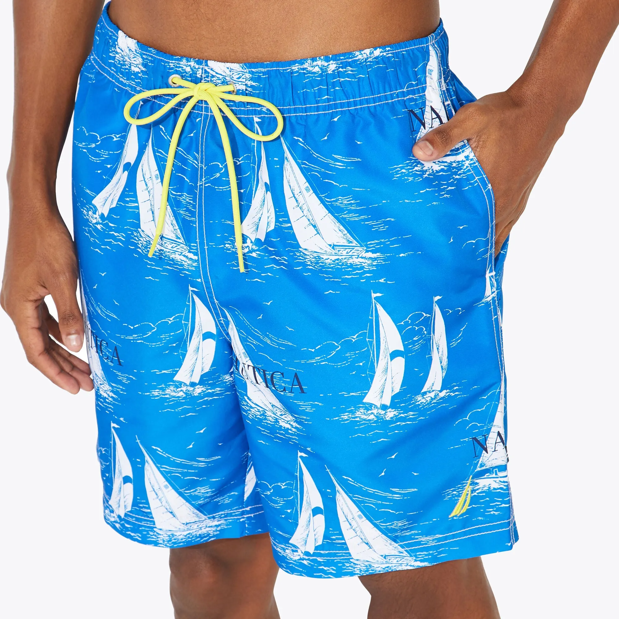 Nautica Mens 8" Big & Tall Sailboat Print Quick-Dry Swim