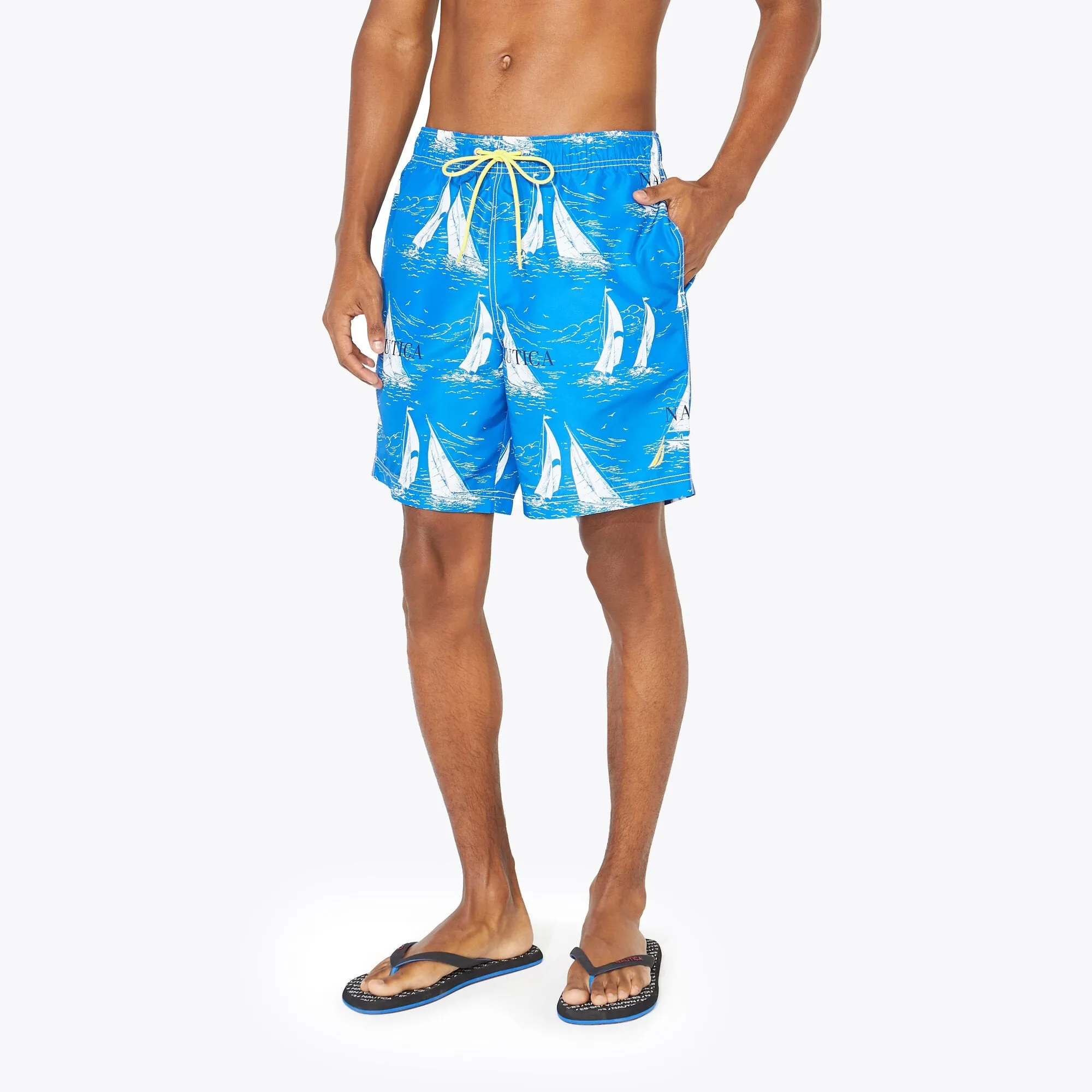 Nautica Mens 8" Big & Tall Sailboat Print Quick-Dry Swim