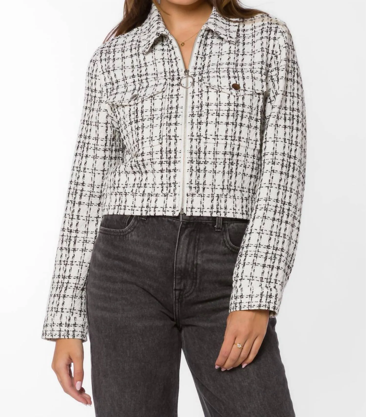 Nyra Tweed Jacket In White/black