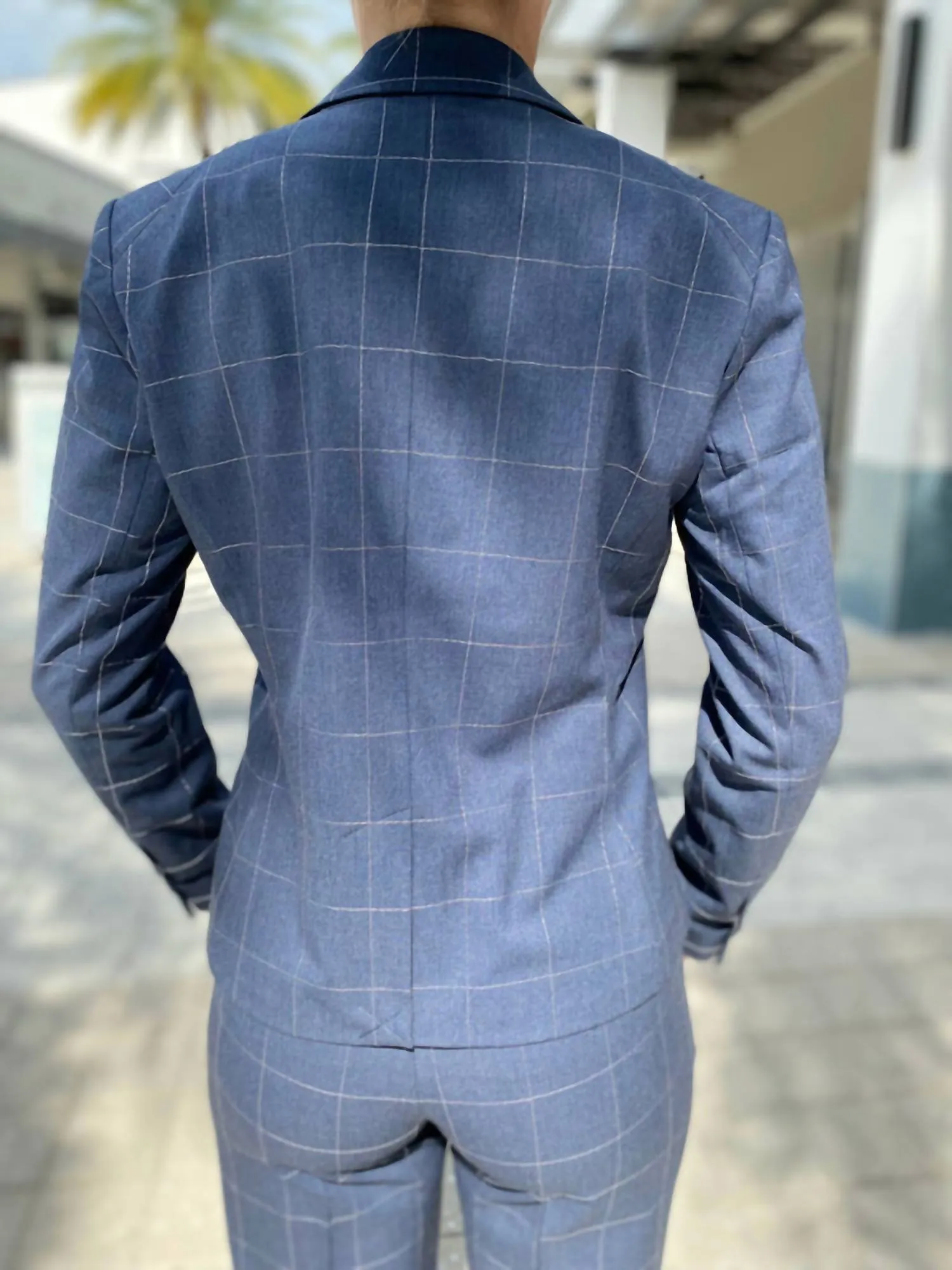 One Button Blazer With Embroidery In Blue Pinstrip