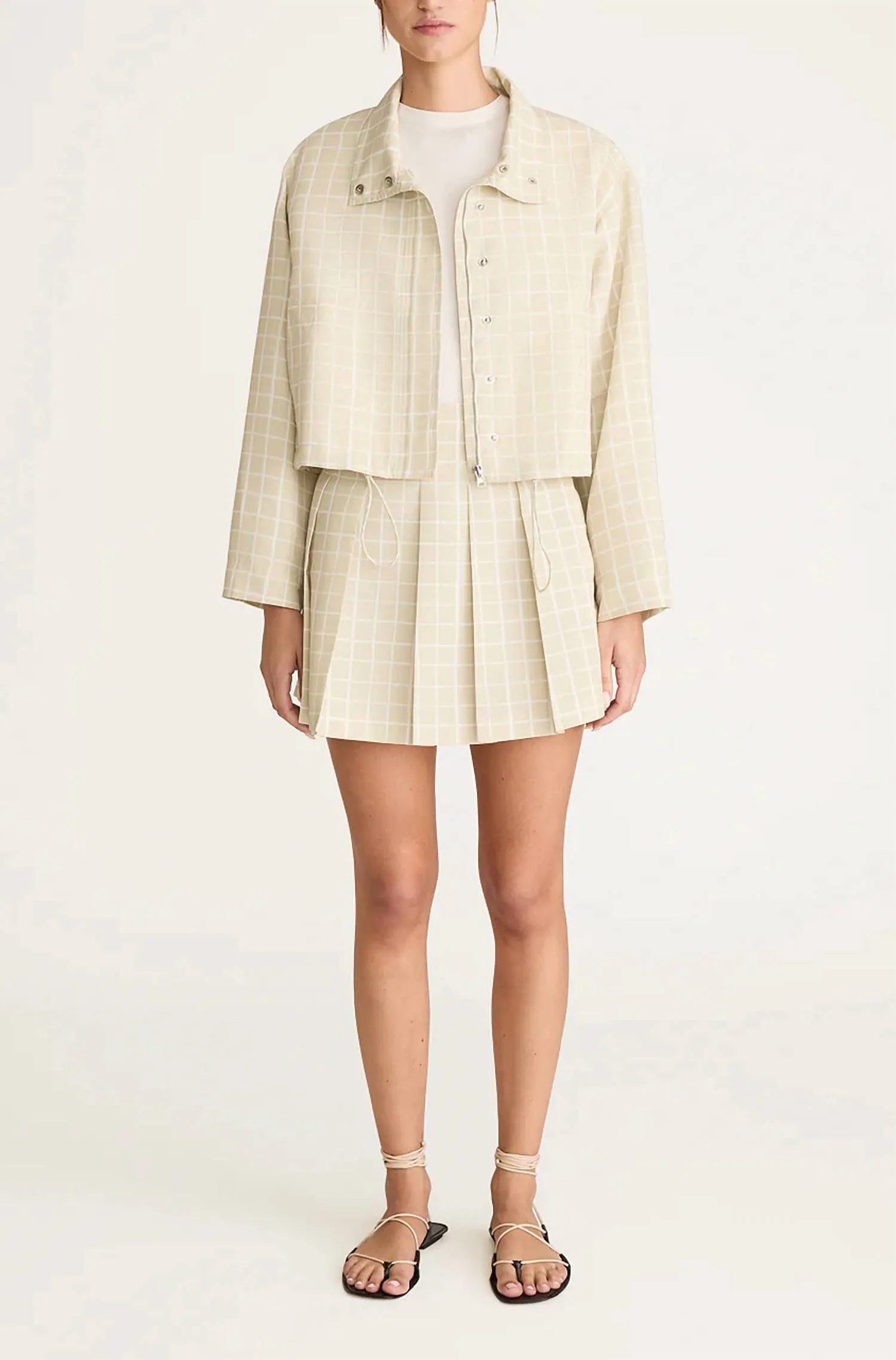 Painterly Windowpane On Poly Faille Jacket In Sand Combo