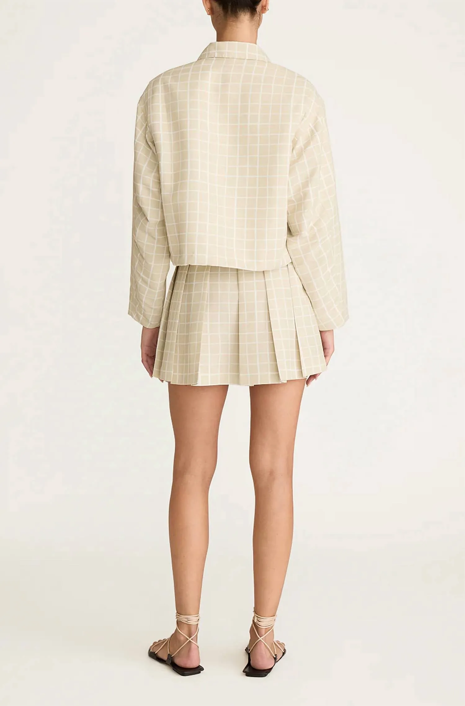Painterly Windowpane On Poly Faille Jacket In Sand Combo