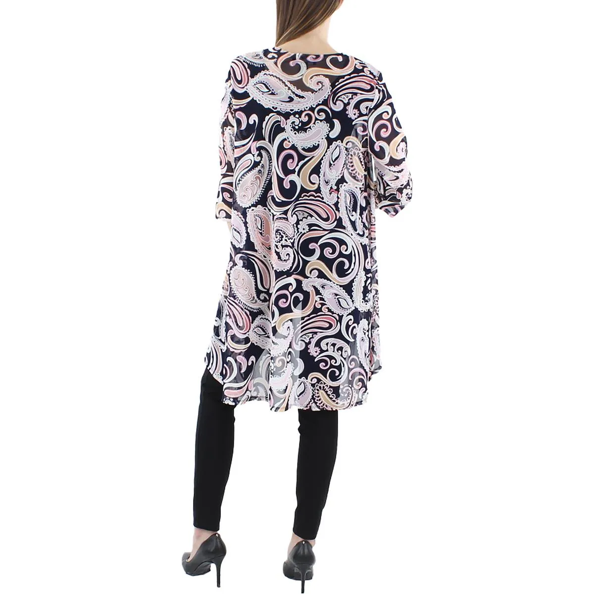 Petites Womens Open Front Textured Duster Blazer