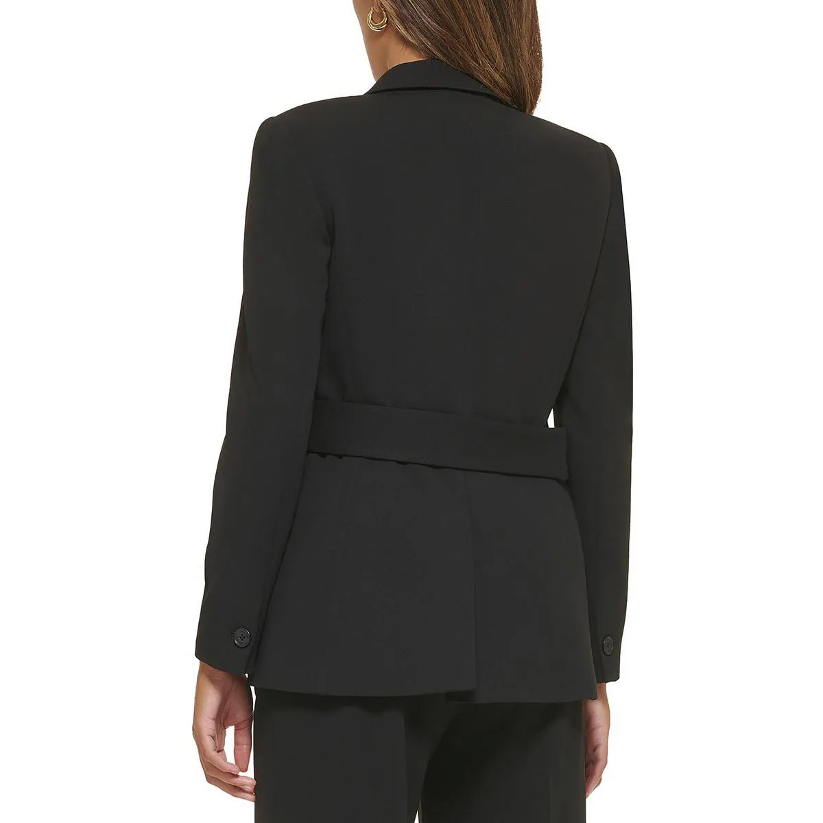 Petites Womens Stretch Crepe Belted