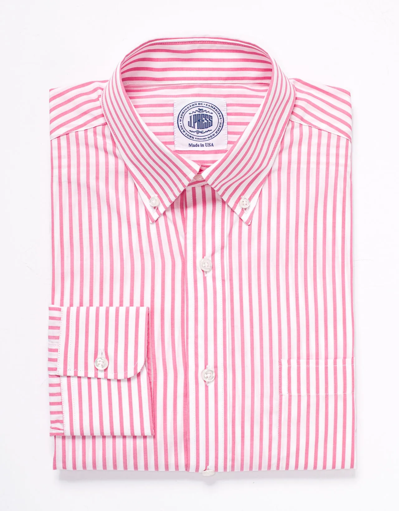 PINK WHITE BUTCHER STRIPE BROADCLOTH DRESS SHIRT