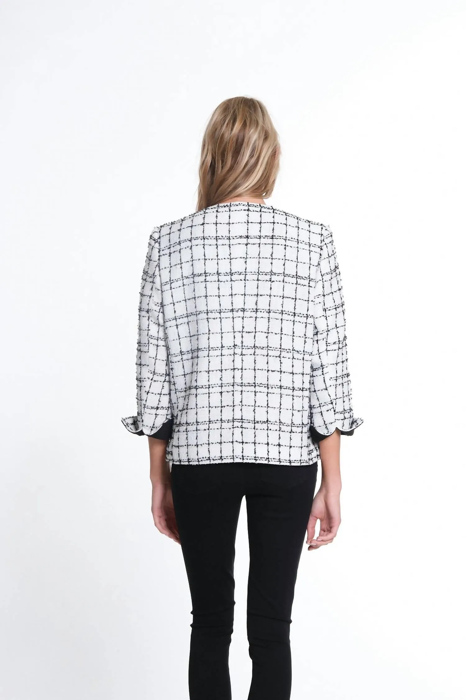 Plaid Woven Jacket W/ Faux Suede Trim In Snow