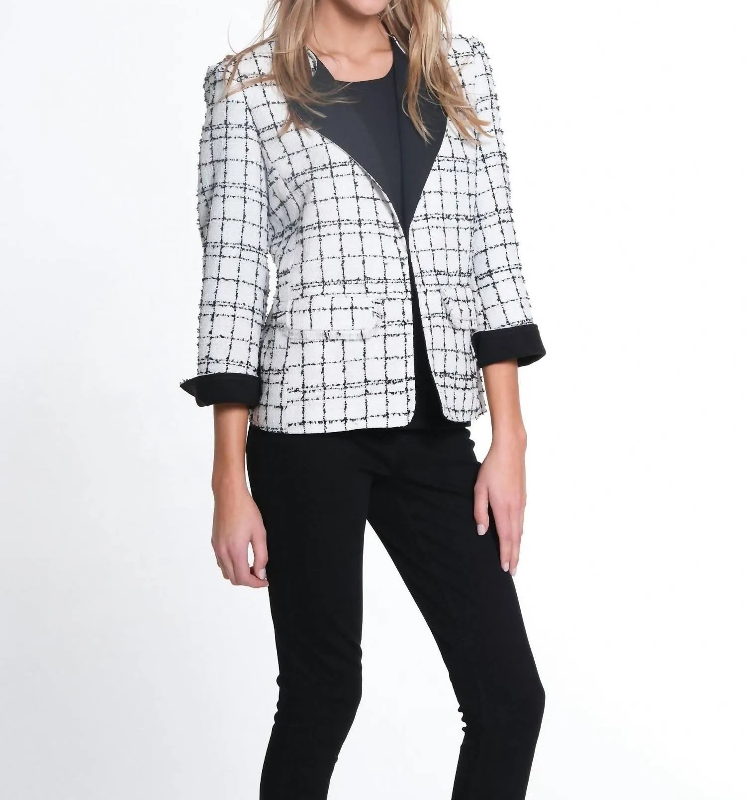 Plaid Woven Jacket W/ Faux Suede Trim In Snow