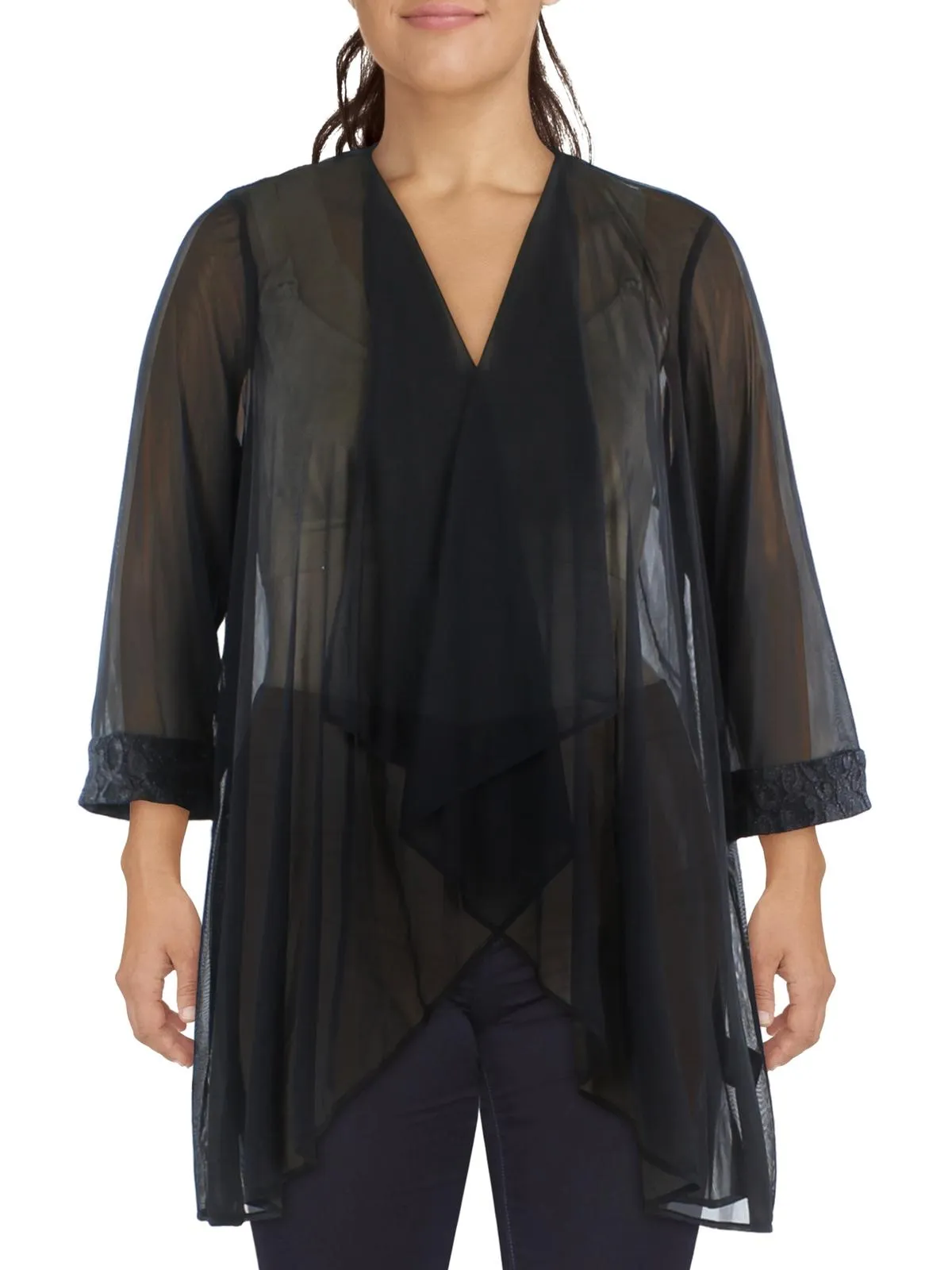 Plus Womens Mesh Sheer Topper Jacket