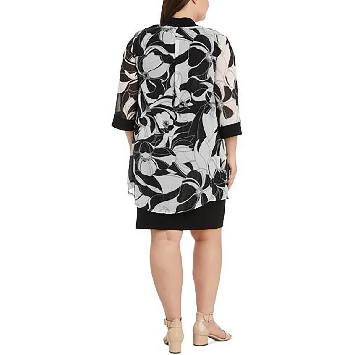 Plus Womens Shimmer Floral Print Open-Front Blazer