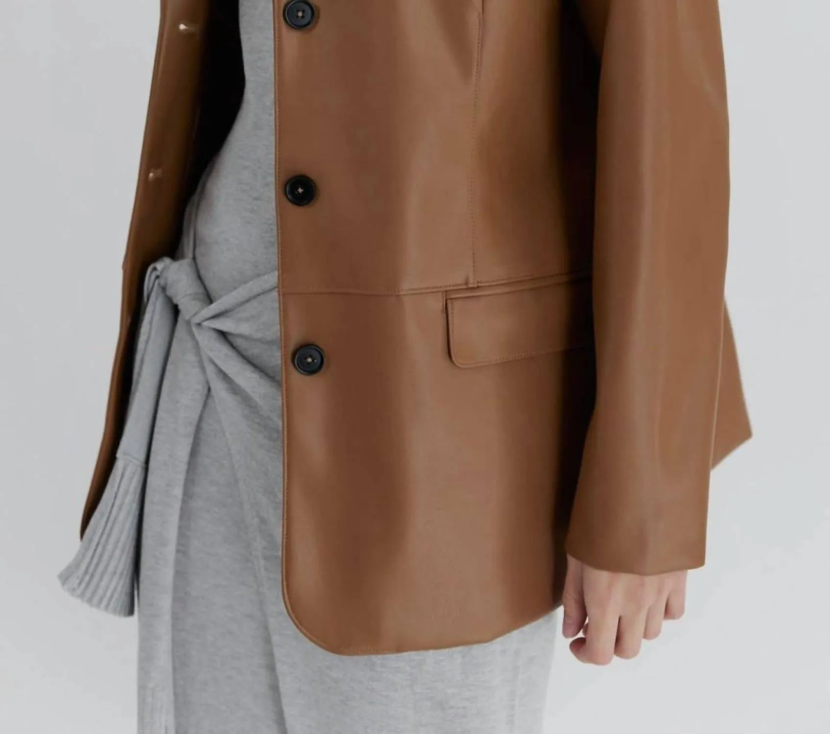 Rae Leather Blazer In Brown