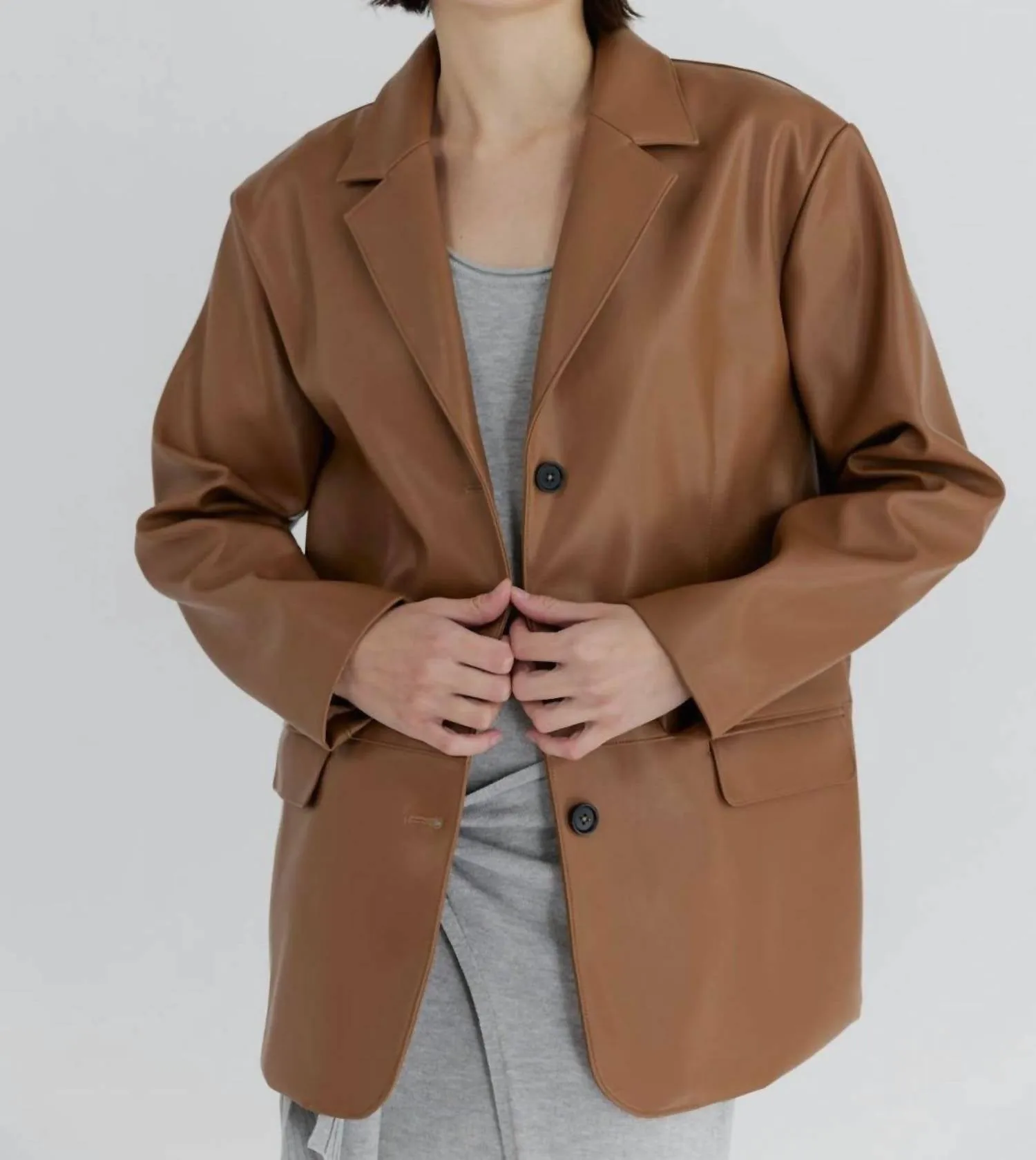 Rae Leather Blazer In Brown