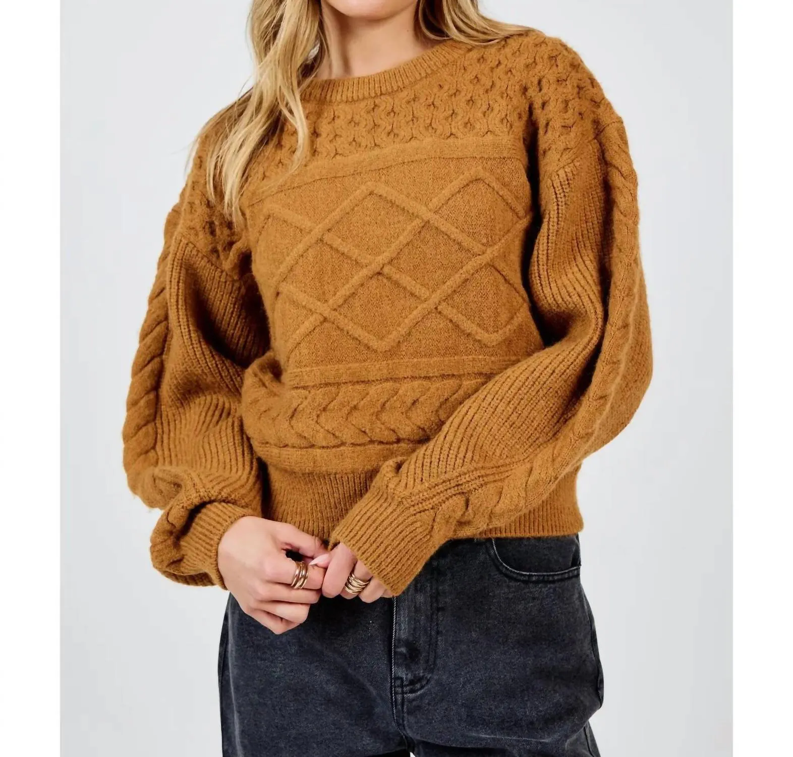 Raised Knit Sweater In Brown