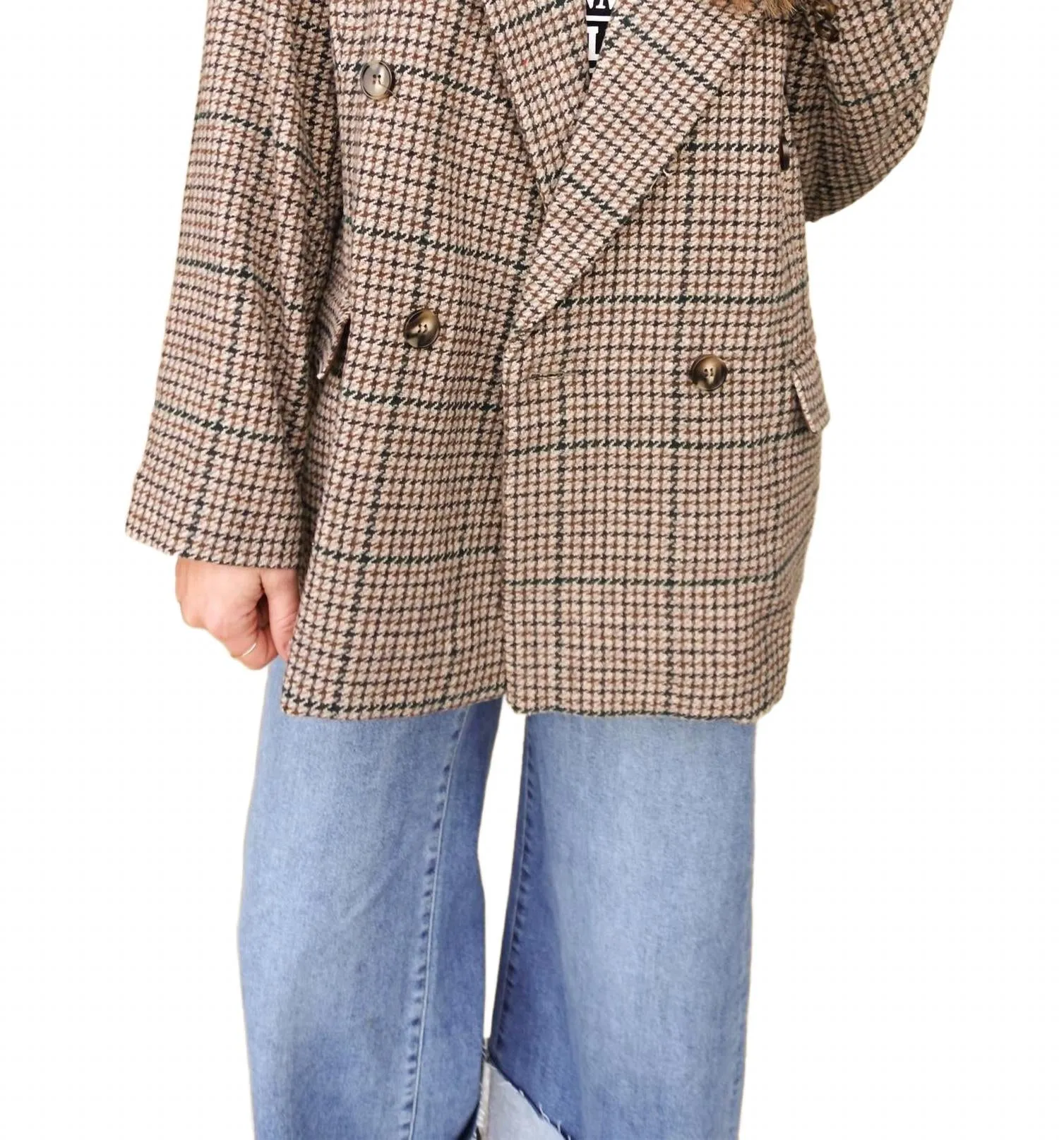 Relaxed Plaid Blazer Jacket In Brown