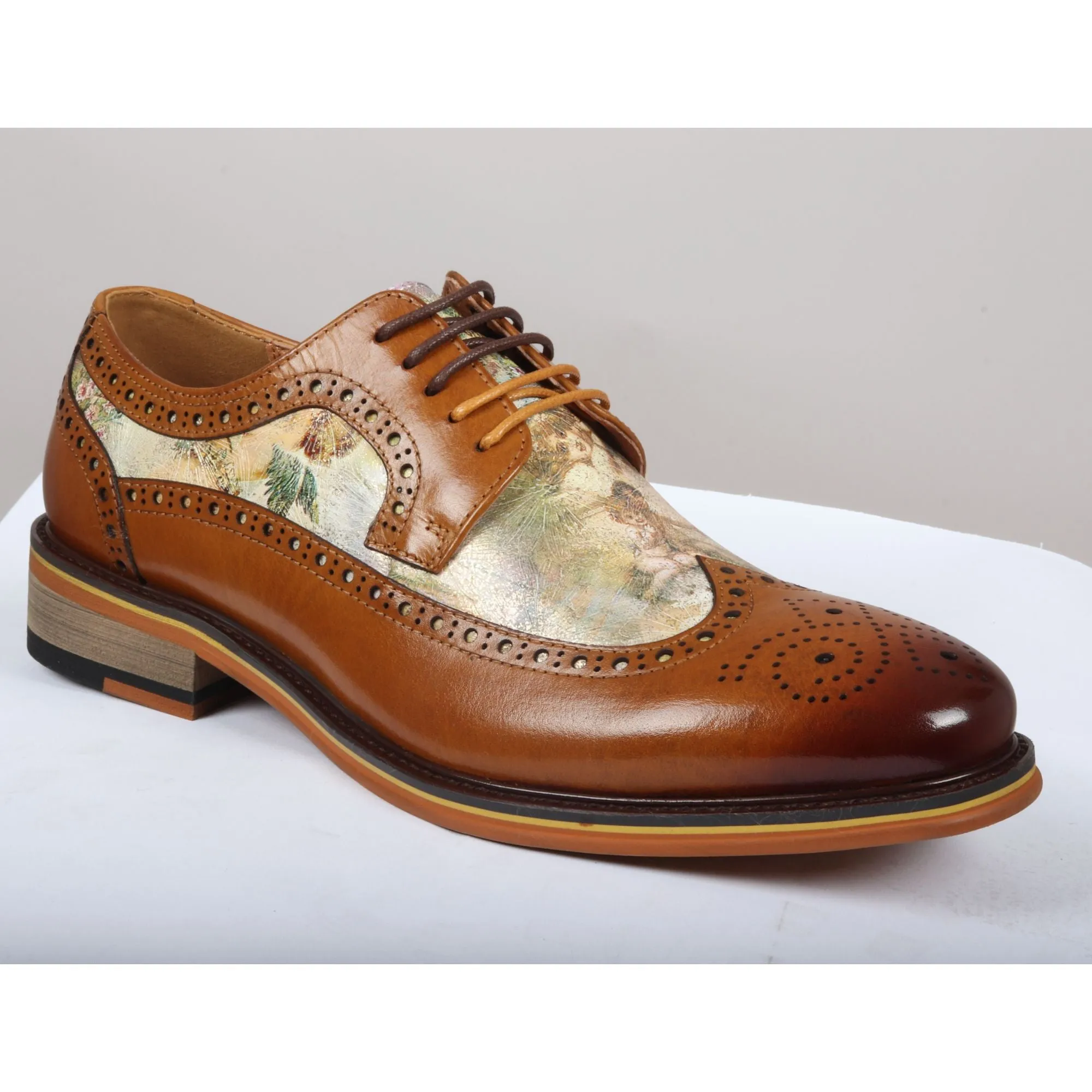 Scott Iconic Print Leather Oxford Brogue Lace Up Formal Dress Shoe