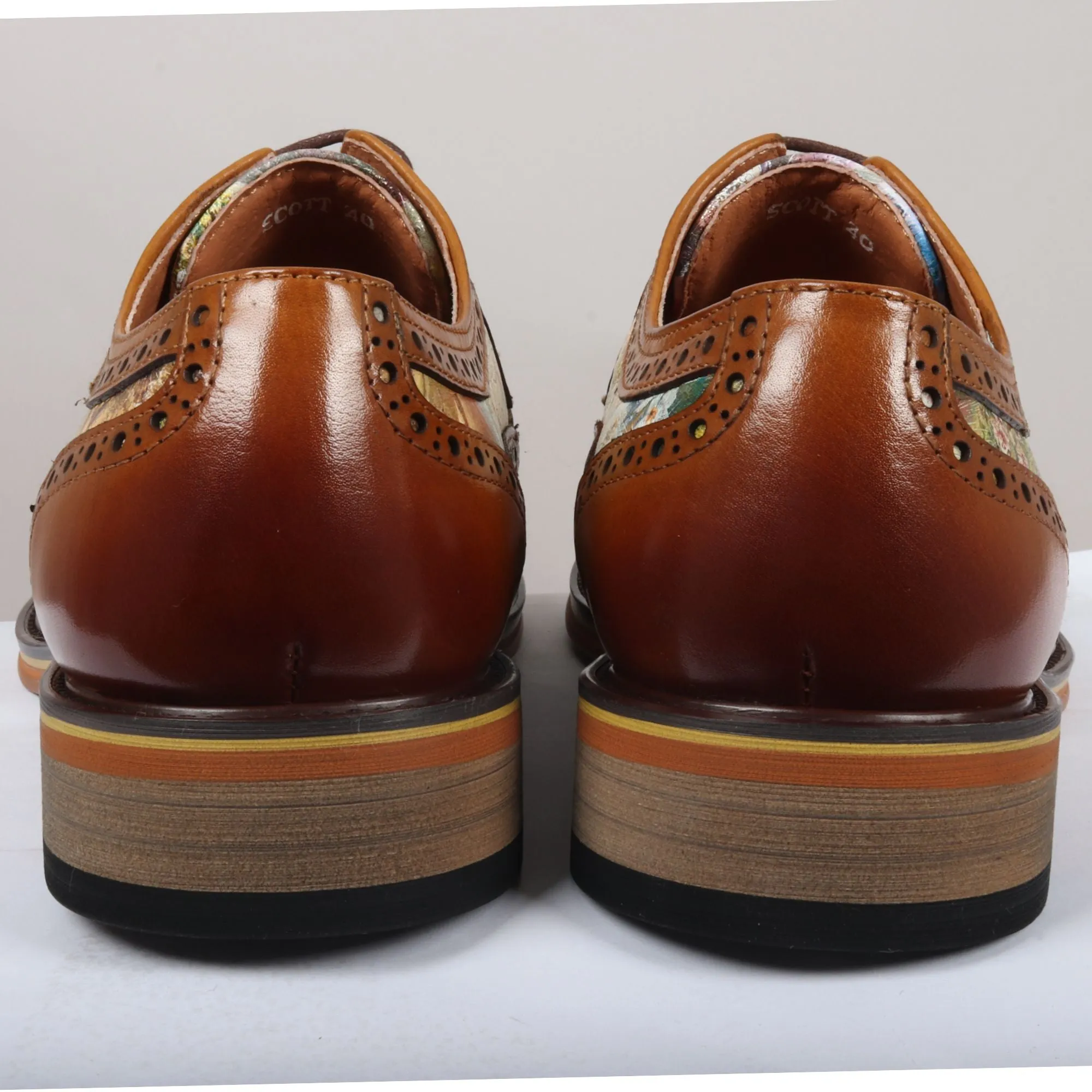 Scott Iconic Print Leather Oxford Brogue Lace Up Formal Dress Shoe