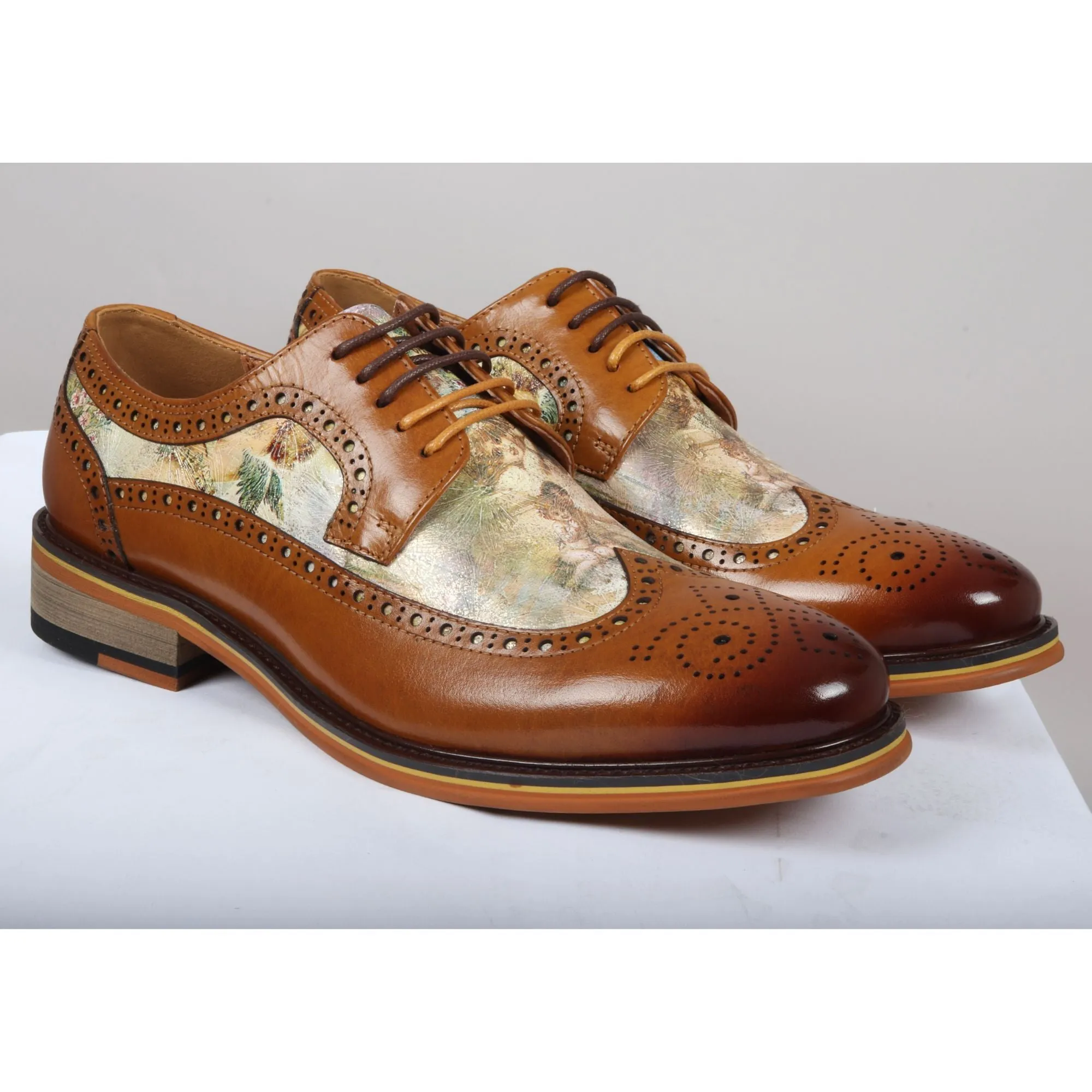 Scott Iconic Print Leather Oxford Brogue Lace Up Formal Dress Shoe