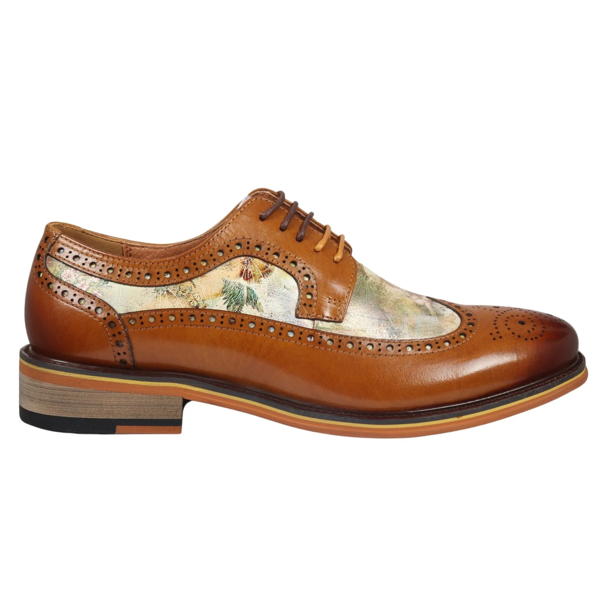 Scott Iconic Print Leather Oxford Brogue Lace Up Formal Dress Shoe