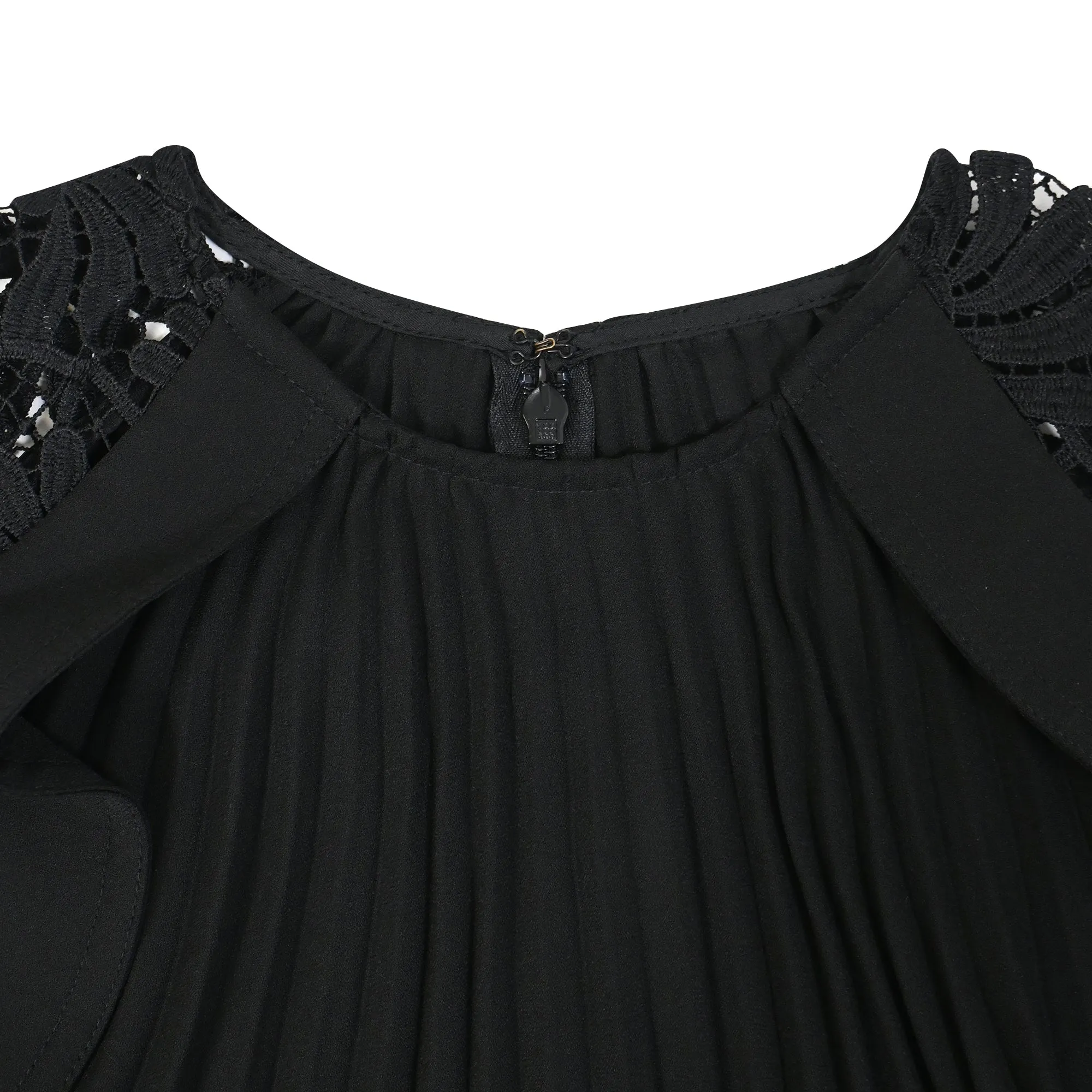Self-Portrait Ruffled Lace-Trimmed Blouse in Black Polyester