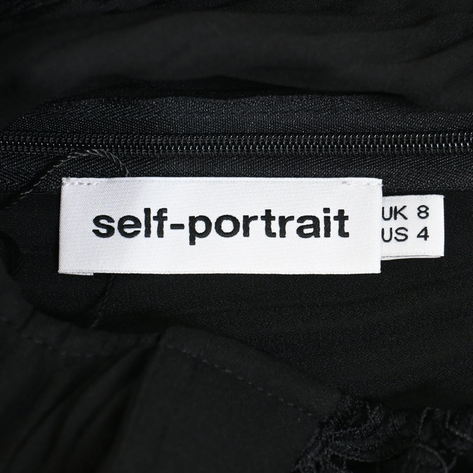 Self-Portrait Ruffled Lace-Trimmed Blouse in Black Polyester