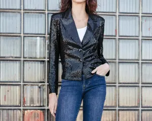 Sequin Knit Modern Button Blazer In Black