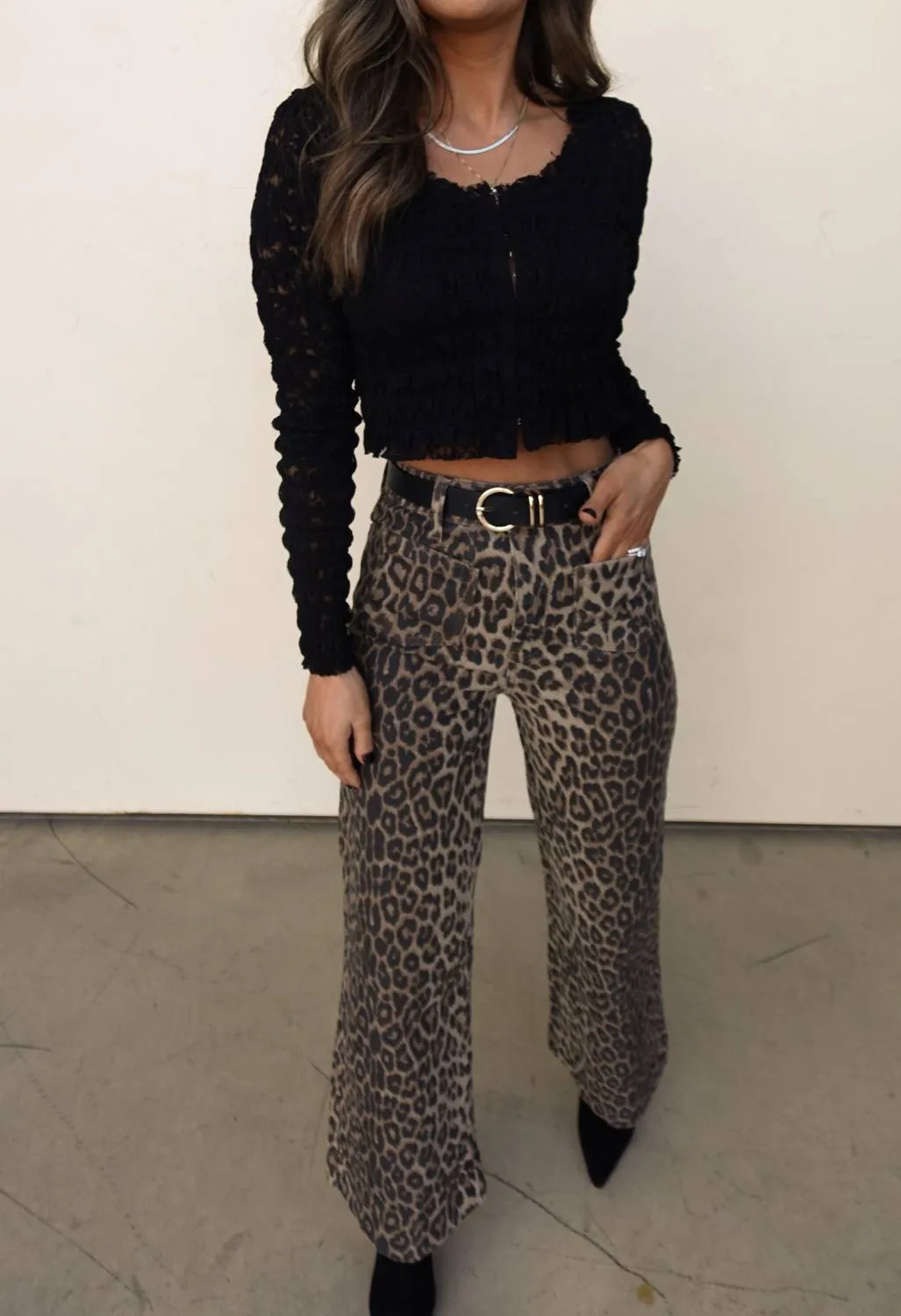 Smocked Lace Square Neck Top In Black