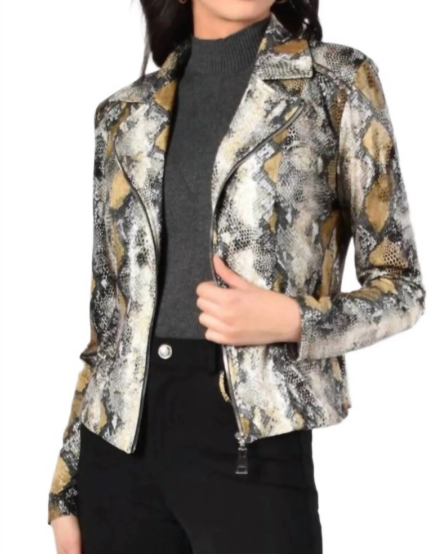 Snake Print Jacket In Grey Multi