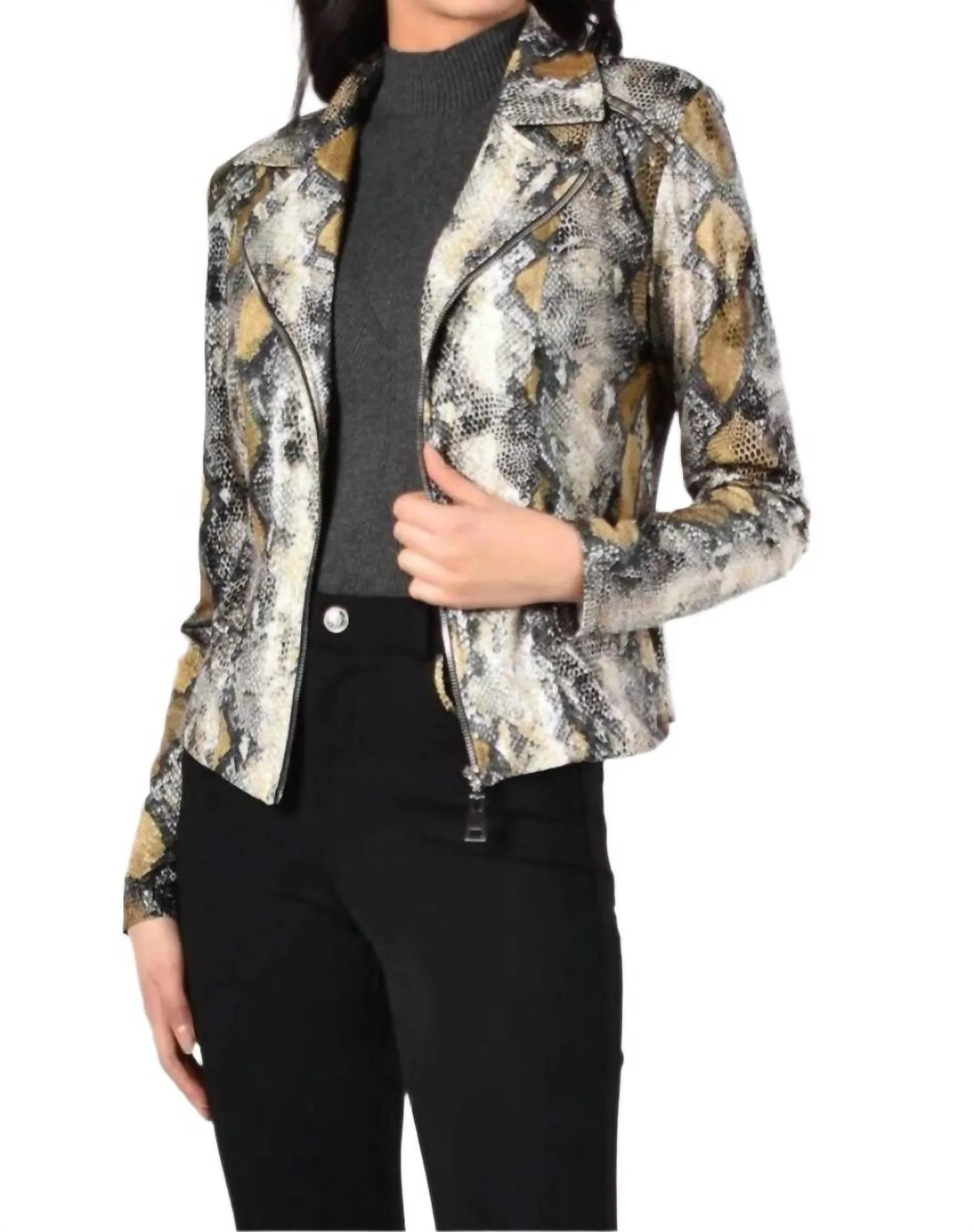 Snake Print Jacket In Grey Multi