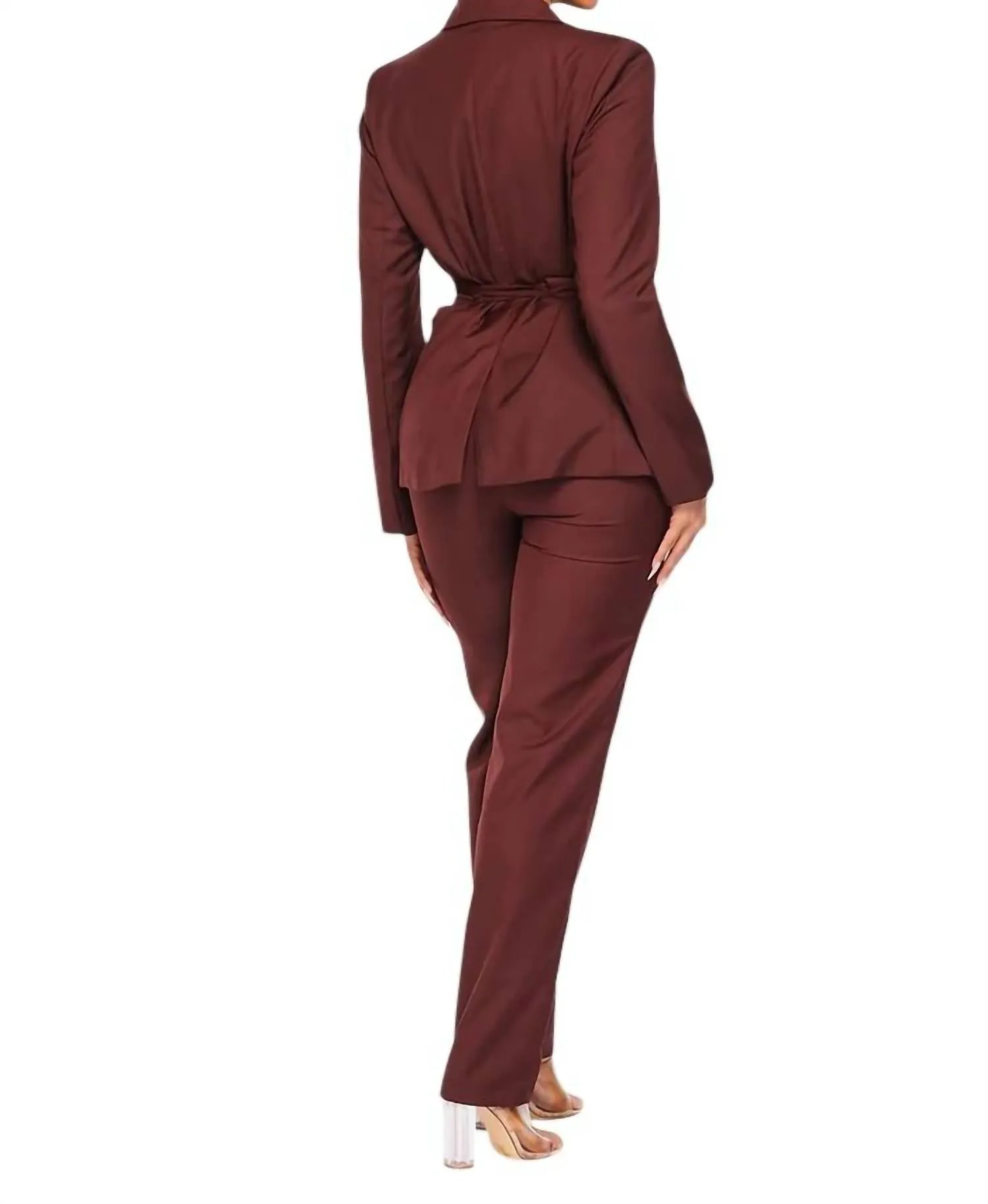 Solid Jacket And Pants Set In Brown