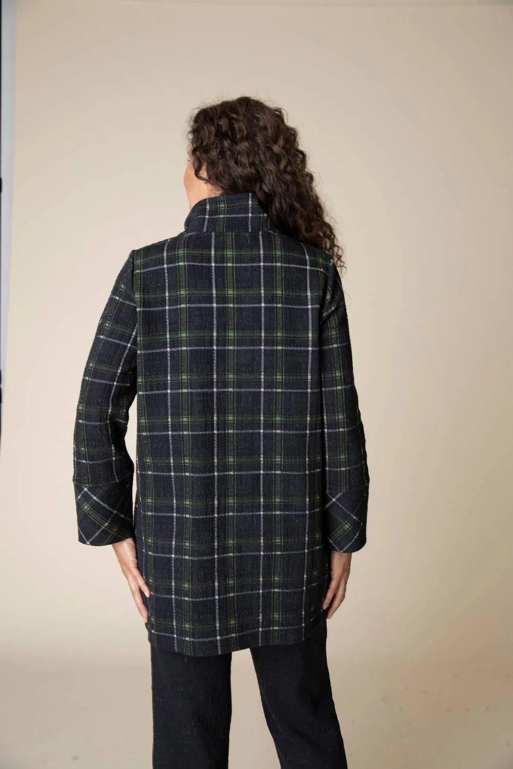 Speckle Knit Plaid Car Coat In Green