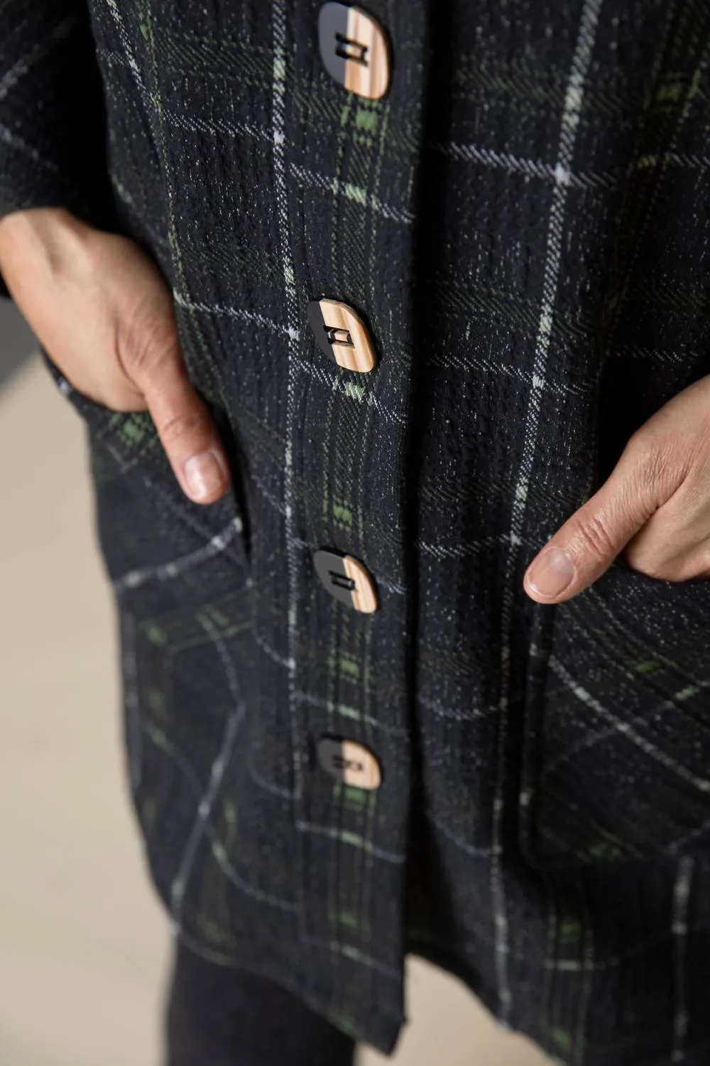 Speckle Knit Plaid Car Coat In Green