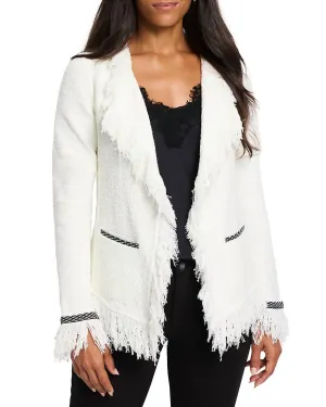Statement Fringe Mix Knit Jacket In Classic Cream
