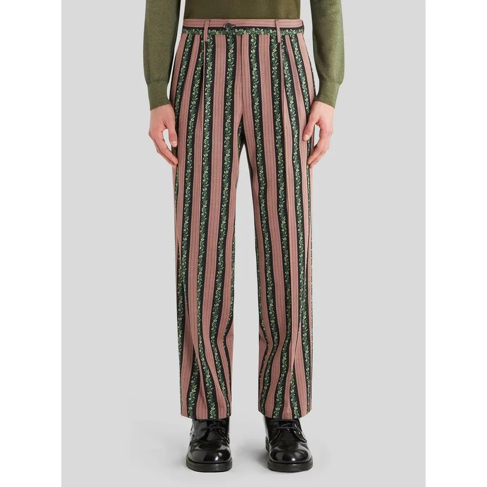 STRIPED FLORAL JACQUARD TROUSERS