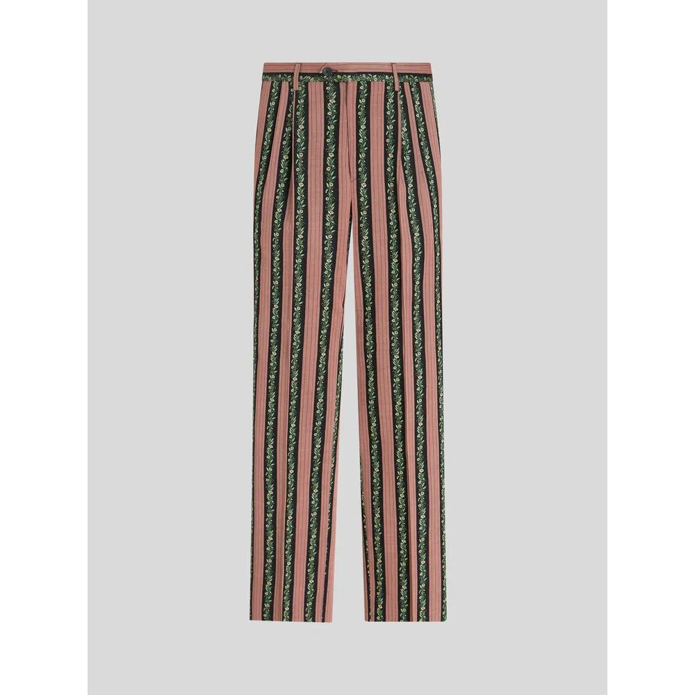 STRIPED FLORAL JACQUARD TROUSERS