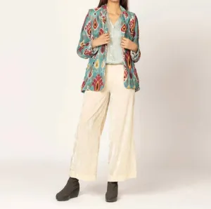 Sutra Ikat Velvet Blazer In Blue